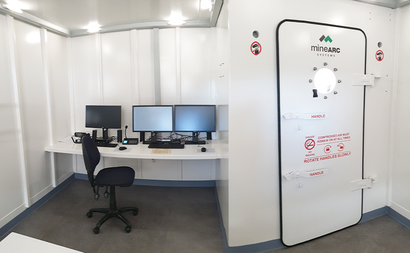 minearc-systems-Custom Central Control Room Shelter for Chlorine Gas Release-Inbuilt desk and computer equipment
